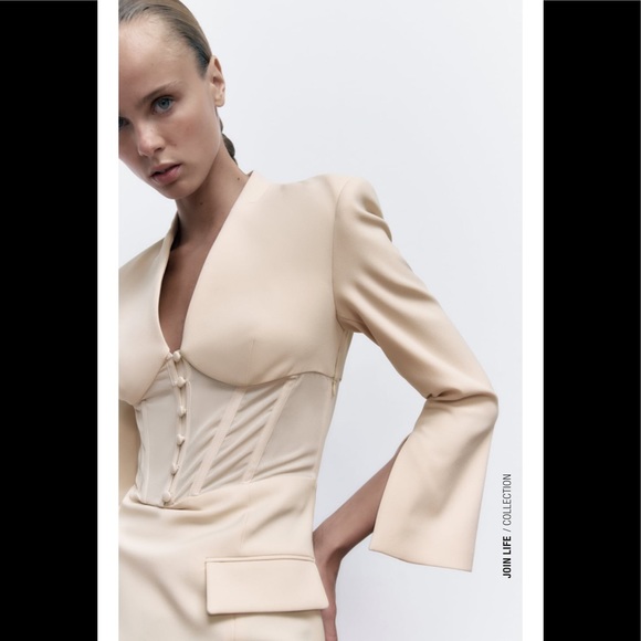 ZARA CORSET BLAZER DRESS ECRU - Picture 4 of 9